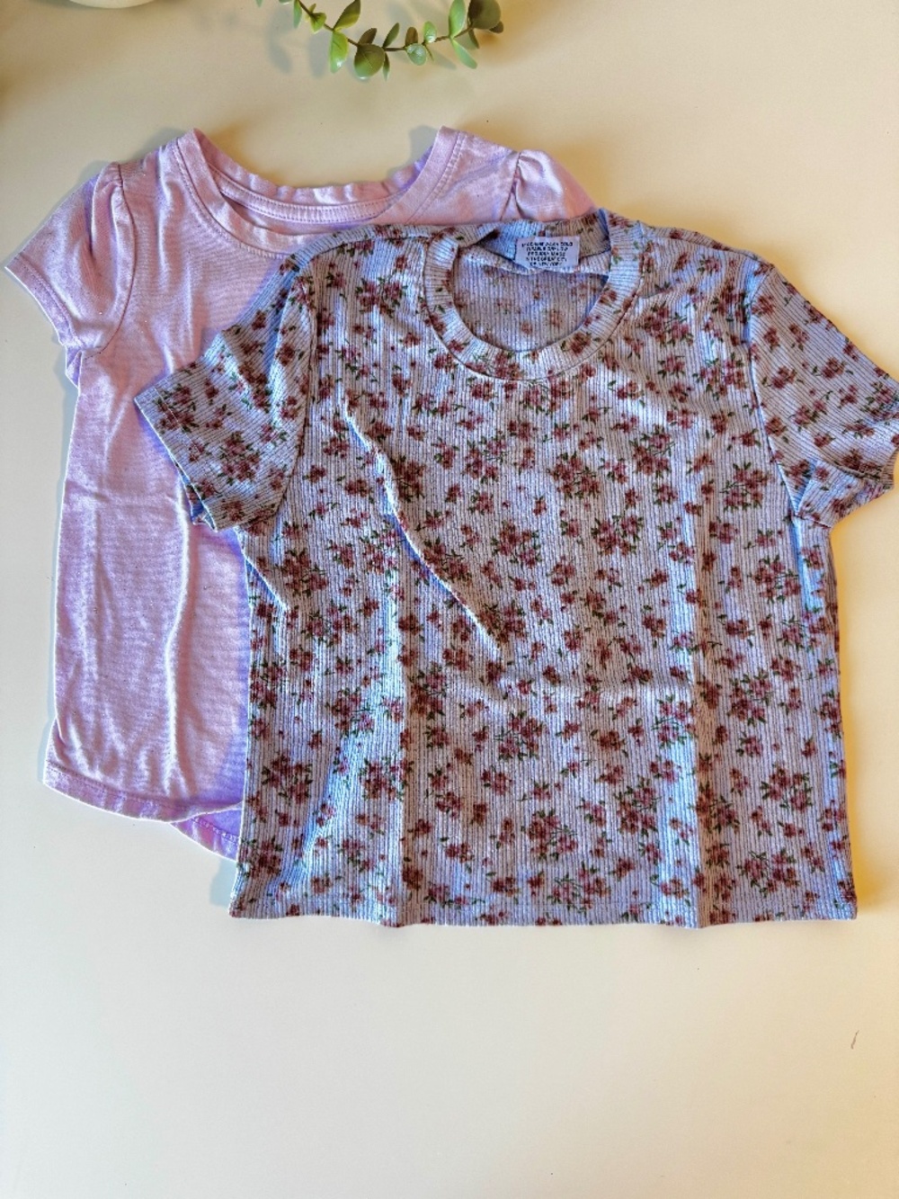 Girls Purple Shirt Bundle | Cat & Jack Glitter Tee & Floral Ribbed Top | Size 5T